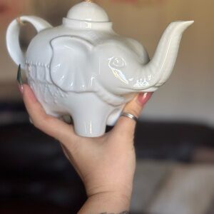Whimsical White Ceramic Elephant Teapot Art
